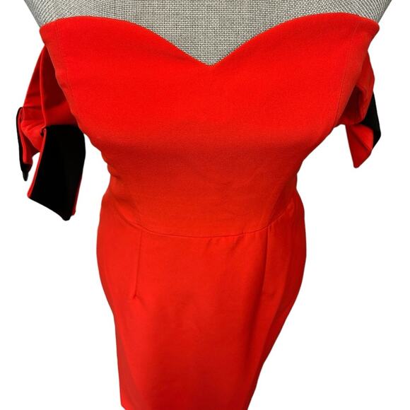 Milly Brie Off Shoulder Midi Sheath Dress Red Woman's Size 4 - Picture 7 of 11